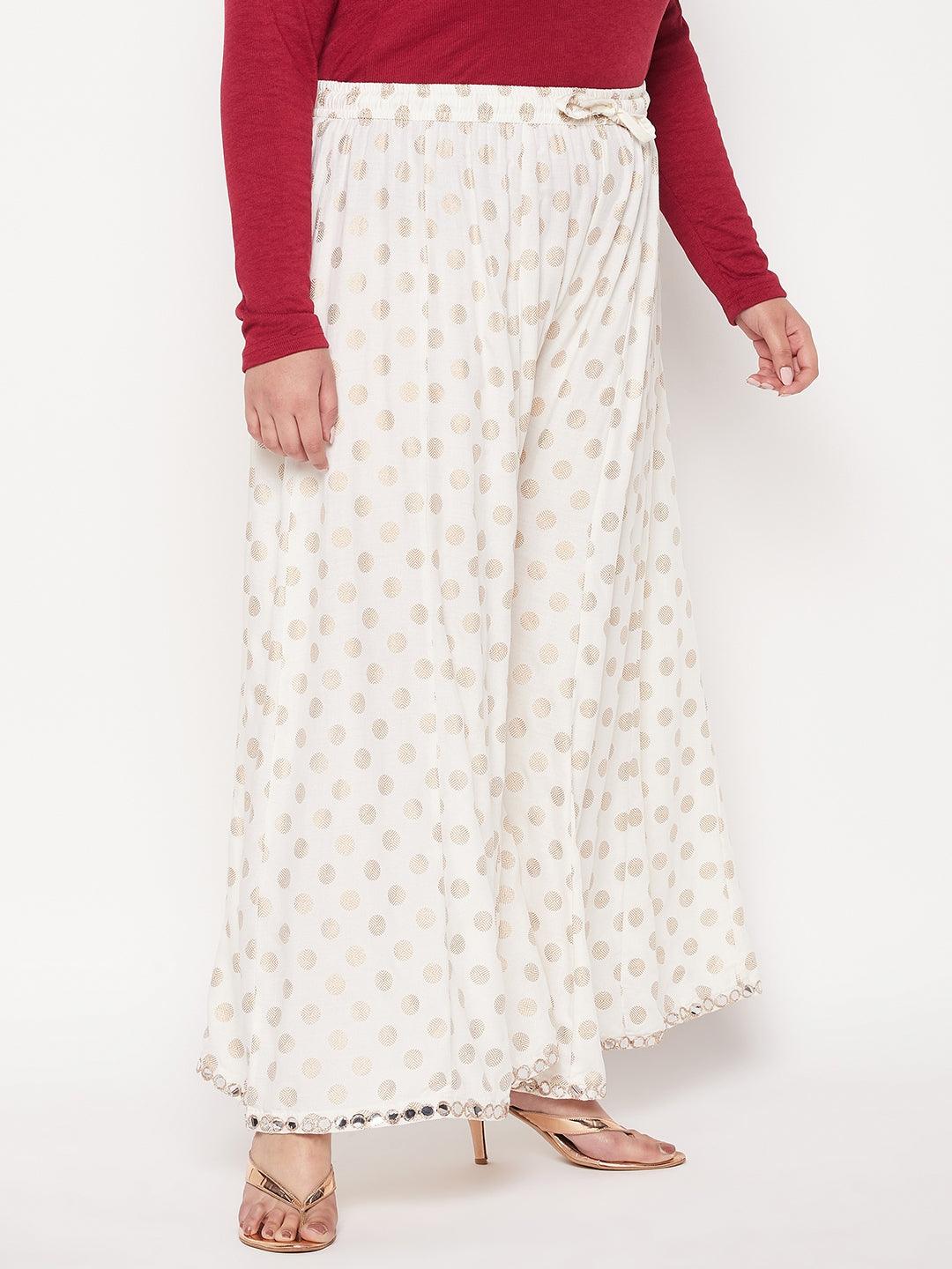 Wahe-NOOR Cream Polka Dot Rayon Sharara