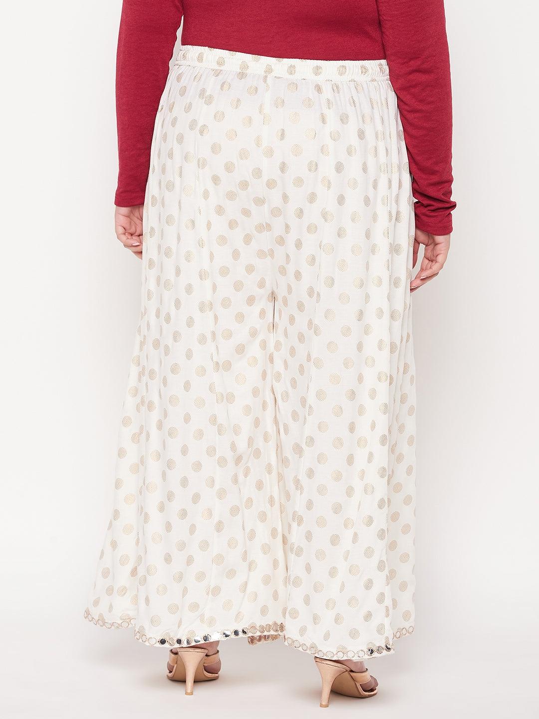 Wahe-NOOR Cream Polka Dot Rayon Sharara