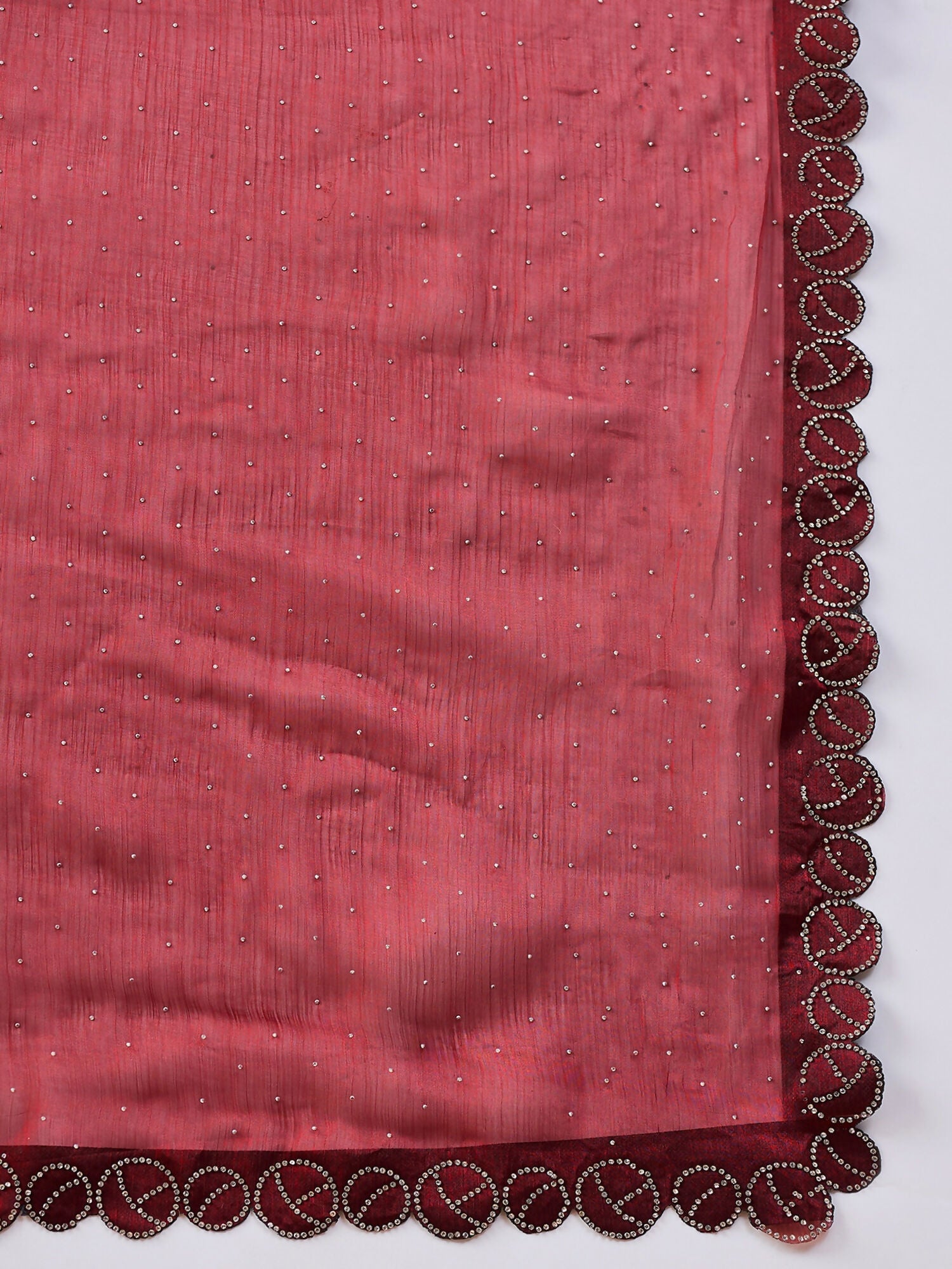 Brown Organza Swaroski Diamond Work Saree with Unstitched Blouse - Radha - Distacart