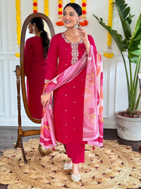 Thumbnail for Lyush Women Party Wear Embroidery Worked Kurta With Pant And Dupatta Set - Red