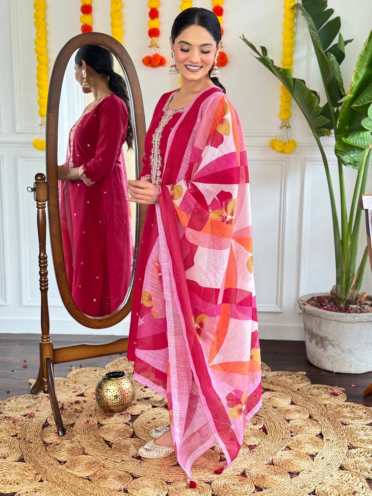 Lyush Women Party Wear Embroidery Worked Kurta With Pant And Dupatta Set - Red