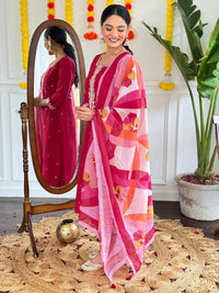 Thumbnail for Lyush Women Party Wear Embroidery Worked Kurta With Pant And Dupatta Set - Red