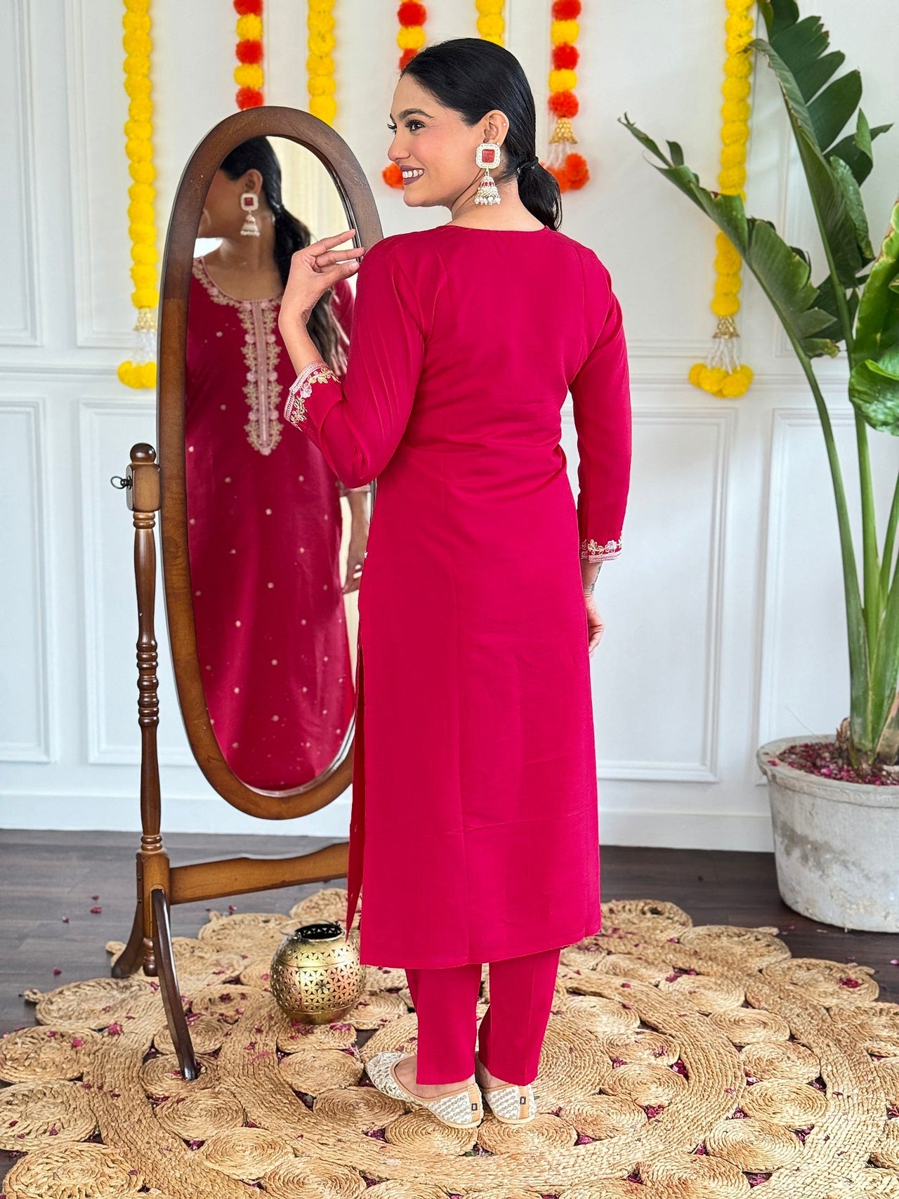 Lyush Women Party Wear Embroidery Worked Kurta With Pant And Dupatta Set - Red