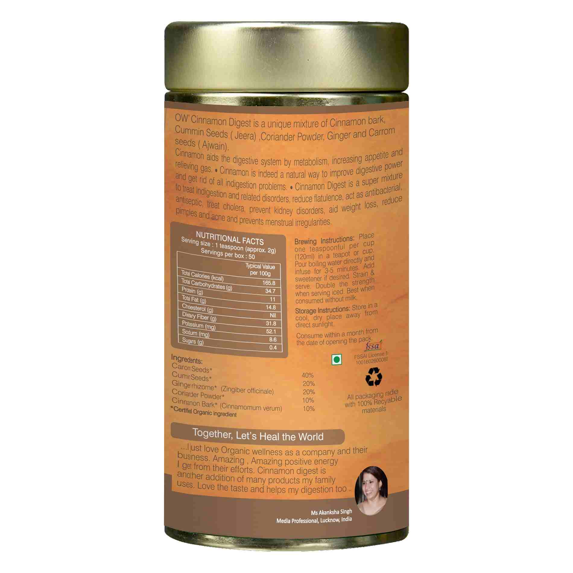 Organic Wellness Ow'Real Cinnamon Digest Leaf Tea Tin Pack - Distacart