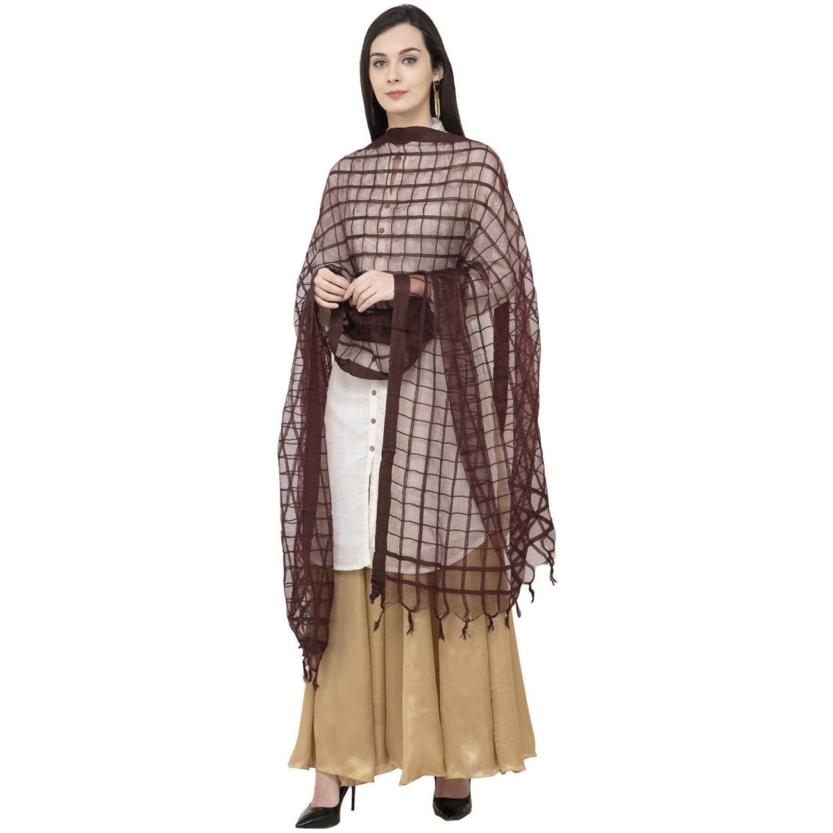 A R SILK Cotton Square Regular Dupatta Coffee Color Dupatta or Chunni