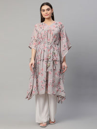 Thumbnail for Ahalyaa Women Grey Georgette Floral Printed Kaftan Kurta - Distacart