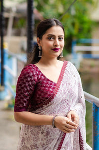Thumbnail for Maroon Pure Georgette Warli Saree with Unstitched Blouse - A2M