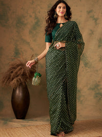 Thumbnail for NOZ2TOZ Women Party Wear Heavy Net Saree with Unstitched Blouse - Ovine Green
