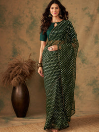 Thumbnail for NOZ2TOZ Women Party Wear Heavy Net Saree with Unstitched Blouse - Ovine Green