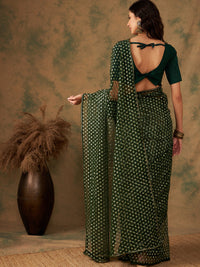 Thumbnail for NOZ2TOZ Women Party Wear Heavy Net Saree with Unstitched Blouse - Ovine Green