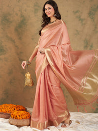Thumbnail for NOZ2TOZ Women Party Wear Cotton Organza Saree with Unstitched Blouse - Peach