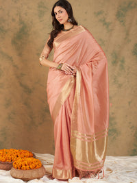 Thumbnail for NOZ2TOZ Women Party Wear Cotton Organza Saree with Unstitched Blouse - Peach