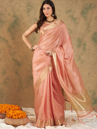 Thumbnail for NOZ2TOZ Women Party Wear Cotton Organza Saree with Unstitched Blouse - Peach