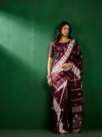 Thumbnail for NOZ2TOZ Women Party Wear Cotton Saree with Unstitched Blouse - Wine