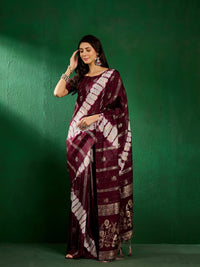 Thumbnail for NOZ2TOZ Women Party Wear Cotton Saree with Unstitched Blouse - Wine