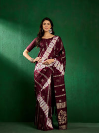 Thumbnail for NOZ2TOZ Women Party Wear Cotton Saree with Unstitched Blouse - Wine