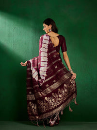 Thumbnail for NOZ2TOZ Women Party Wear Cotton Saree with Unstitched Blouse - Wine