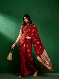 Thumbnail for NOZ2TOZ Women Party Wear Dola Cotton Saree with Unstitched Blouse - Red