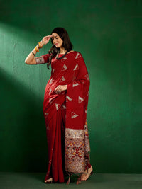 Thumbnail for NOZ2TOZ Women Party Wear Dola Cotton Saree with Unstitched Blouse - Red