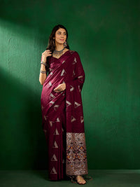Thumbnail for NOZ2TOZ Women Party Wear Dola Cotton Saree with Unstitched Blouse - Wine