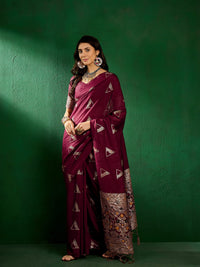 Thumbnail for NOZ2TOZ Women Party Wear Dola Cotton Saree with Unstitched Blouse - Wine