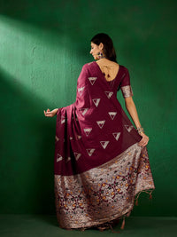 Thumbnail for NOZ2TOZ Women Party Wear Dola Cotton Saree with Unstitched Blouse - Wine