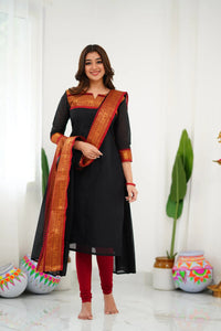 Thumbnail for Lyush Women Party Wear Cotton Kurta With Pant And Duppata Set - Black