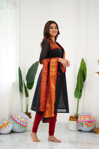Thumbnail for Lyush Women Party Wear Cotton Kurta With Pant And Duppata Set - Black