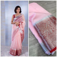 Thumbnail for NOZ2TOZ Women Red Nylon Organza Zari Weaving Saree