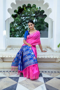 Thumbnail for Aastha Fashion Pink Woven South Silk Saree with Blouse - Distacart