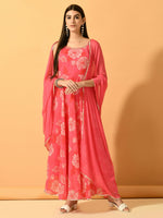 Thumbnail for Myshka Women's Pink Festive Flared Anarkali Kurta With Dupatta sets - Distacart