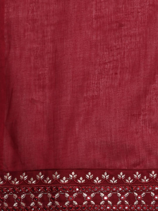 Anubhutee Maroon Floral Embroidered Mirror Work Kurta with Trousers & With Dupatta - Distacart