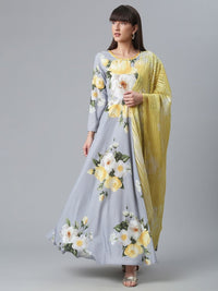 Thumbnail for Ahalyaa Rayon Grey Digital Print Kurta With Dupatta Set