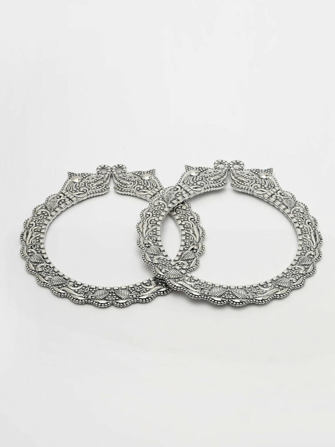 NVR Women's Set of 2 Silver-Toned German Silve Oxidised Elephant Design Handcrafted Bangles - Distacart