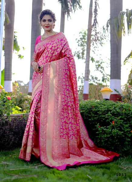 Partywear Designer Pink Banarasi Silk Fancy Saree - Starwalk - Distacart