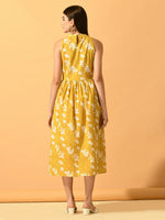 Thumbnail for Myshka Women's Yellow Fit and Flare Party Dress - Distacart