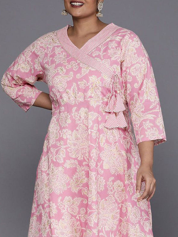 Sztori Plus Size Floral Printed Gotta Patti Pure Cotton A Line Kurta with Trousers - Distacart