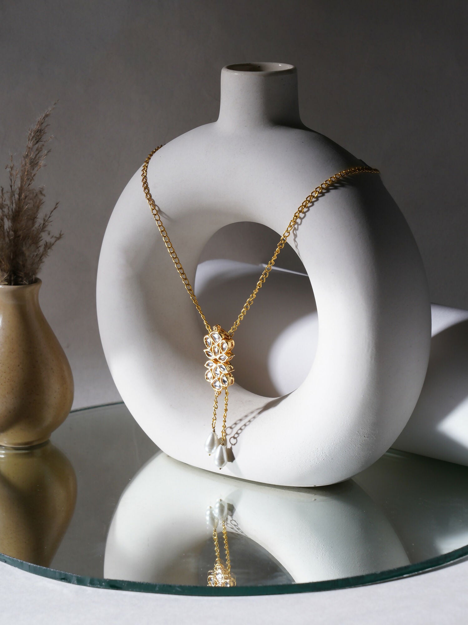 Long Kundan Neckpiece (Gold) - Ruby Raang - Distacart