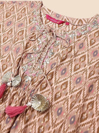 Thumbnail for Anubhutee Pink & Brown Printed Kaftan Kurta With Trousers - Distacart