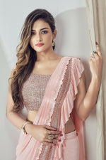 Thumbnail for Mahotsav Women's Peach Lycra Embellished Ready To Wear Saree With Stitched Blouse - Distacart