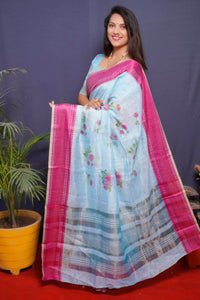Thumbnail for Aastha Fashion Pink Woven Linen Silk Saree with Blouse - Distacart