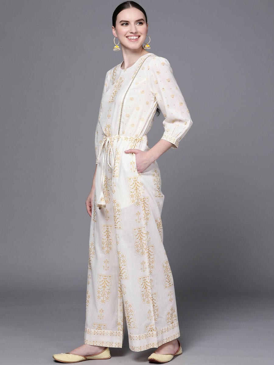 Ahalyaa Off White Printed Basic Jumpsuit - Distacart