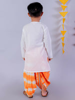 Thumbnail for Lil Drama Janmashtami White Boys Cotton Kurta and Orange Dhoti Ethnic Set - Distacart