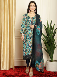 Thumbnail for Aastha Fashion Women's Navy Blue Muslin Digital Printed with Embroidered Lace work Kurta with Trouser & Dupatta - Distacart
