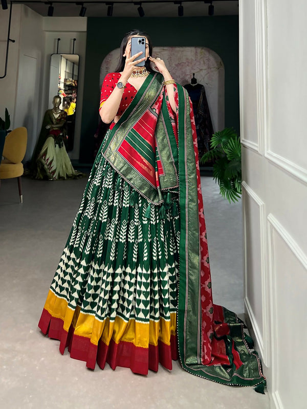 Vastranavya Traditional Printed Tusser Silk Lehenga Choli - Green - Distacart