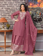 Thumbnail for Lehenga Mart Designer Chinon Suit With Sequence Embroidered Work - Pink - Distacart