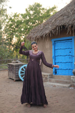 Thumbnail for Lorenvalley Chocolate Rayon Fabric With Real Mirror Work Gown - Distacart