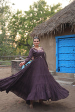 Thumbnail for Lorenvalley Chocolate Rayon Fabric With Real Mirror Work Gown - Distacart