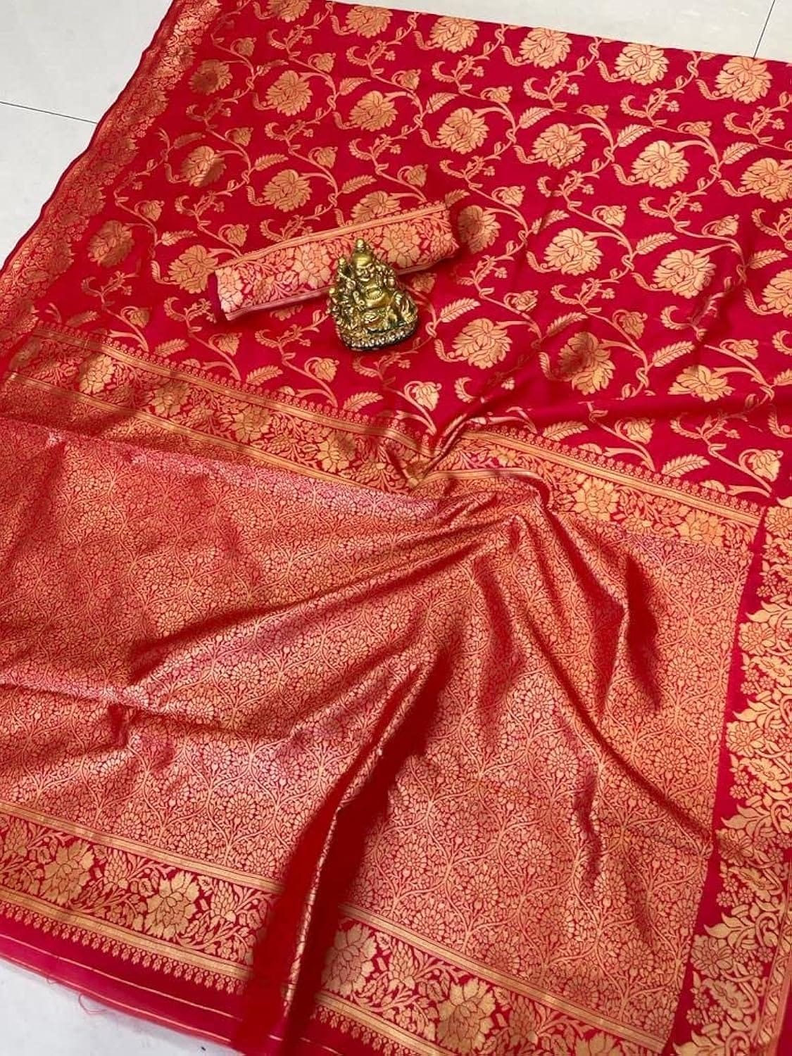 Vamika Weaving Banarasi Jacquard Red Kanjivaram Saree - Distacart