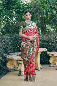 Thumbnail for Aastha Fashion Red Woven Patola Silk Saree with Blouse - Distacart